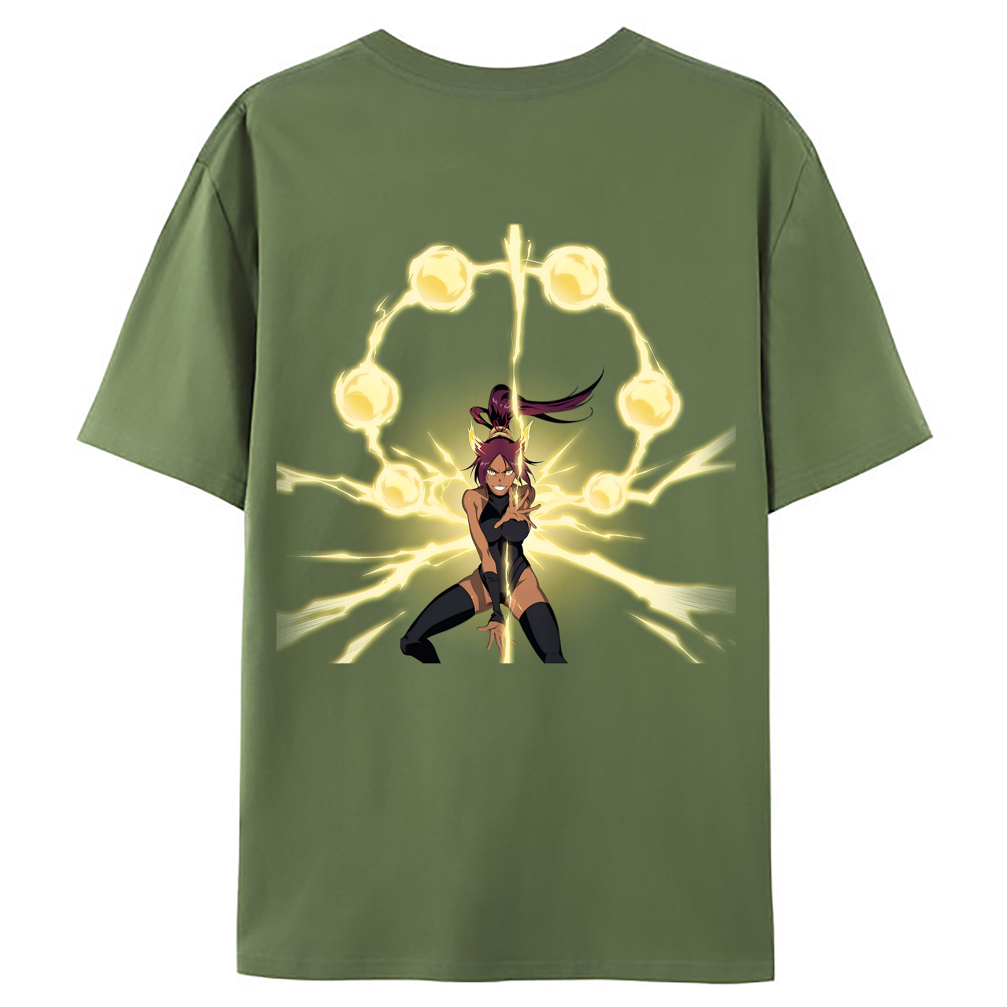 （画像用） ブリーチ 四楓院 夜一（しほういん よるいち） BLEACH Shihouin Yoruichi 綿100％ メンズ半袖Tシャツ（バックプリント） 通気性